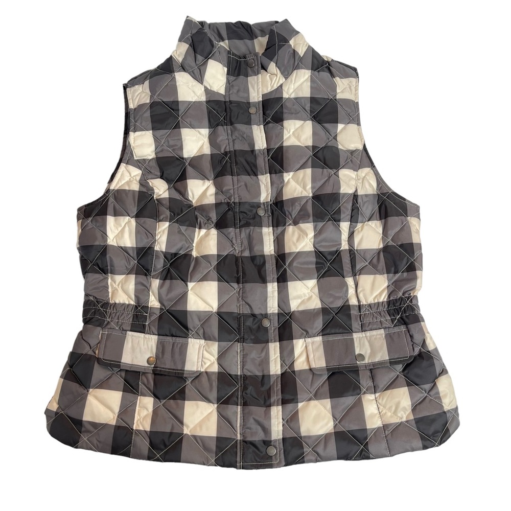 Talbots Black and White Plaid Puffer Vest Size Large